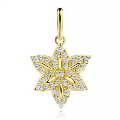 9 karátos arany medál virág átlátszó cirkóniákkal és sima vonalakkal