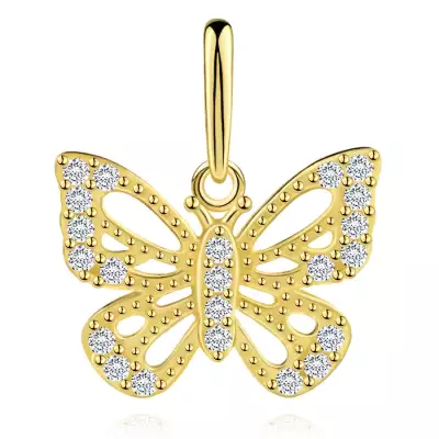 Arany medál 9 karátos pillangó átlátszó cirkóniákkal és pöttyözött szárnyakkal