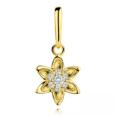 9 karátos arany medál virág alakban, átlátszó cirkóniákkal