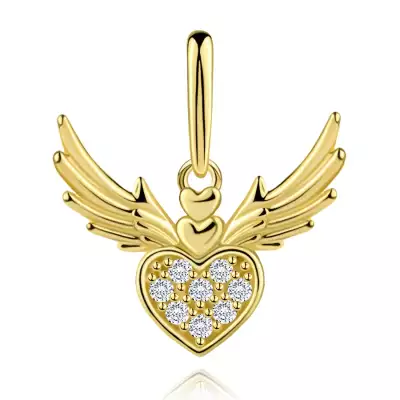 9 karátos sárga arany medál szárnyas szívvel és cirkóniákkal
