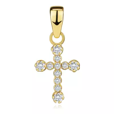 14K arany latin kereszt medál kerek cirkóniákból