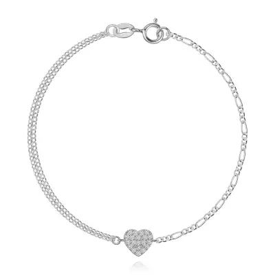 925 ezüst karkötő szívvel és vegyes láncszemekkel
