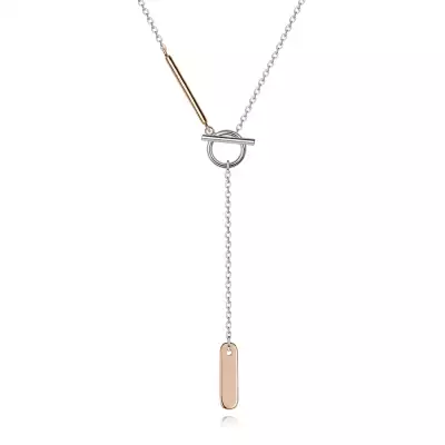 Kéttónusú 925 ezüst nyaklánc rózsaszín pálcikával és lapos oválissal
