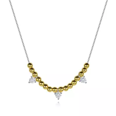 925 ezüst nyaklánc aranyszínű golyókkal és három cirkóniával