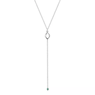 Ezüst Y-nyaklánc szem alakú függővel és természetes zöld onixszal