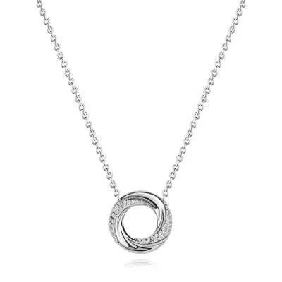 Ezüst 925 nyaklánc egymásba fonódó gyűrűvel és átlátszó cirkóniákkal
