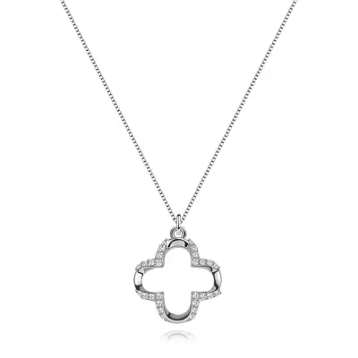 Ezüst 925 nyaklánc négylevelű lóherével és átlátszó cirkóniákkal
