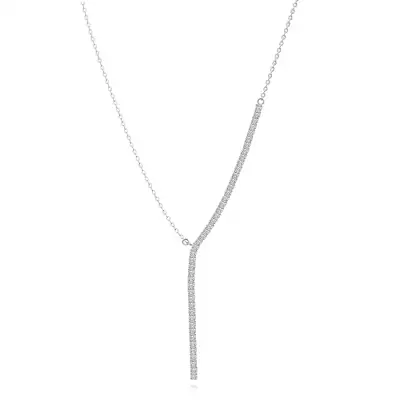 Ezüst 925 nyaklánc Y-vonalban elrendezett átlátszó cirkóniákkal