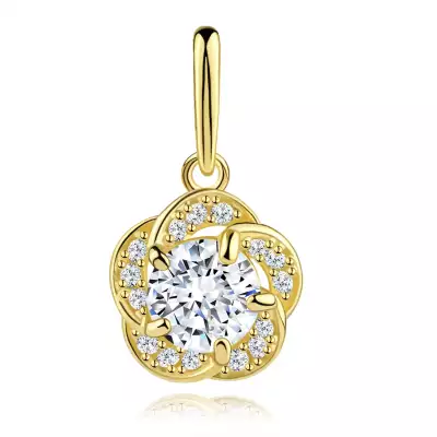 9K arany medál, virág egymást átfedő szirmokkal és cirkóniákkal