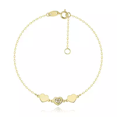 14K arany karkötő szívecskékkel és víztiszta cirkóniával