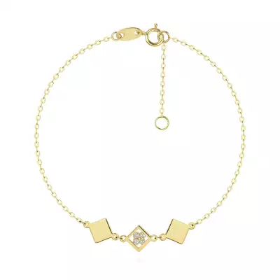 14K arany karkötő gyémánt alakú motívumokkal és víztiszta cirkóniával