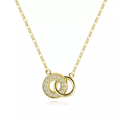 14K arany nyaklánc összekapcsolt körökkel és víztiszta cirkóniával