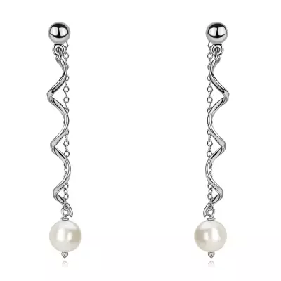 925 ezüst fülbevaló üveggyönggyel és fényes spirállal