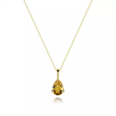 9K arany nyaklánc természetes citrinnel, csepp alakú medállal