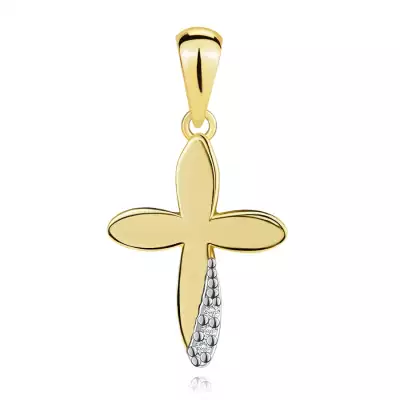 9K kombinált arany kereszt medál cirkóniákkal