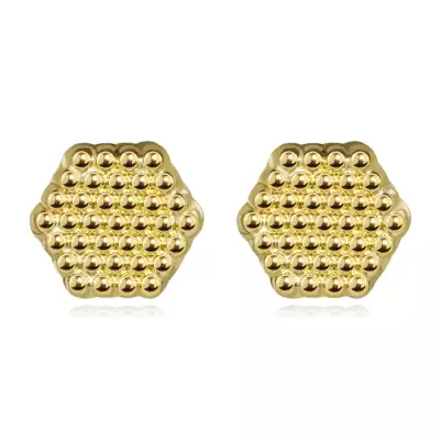 14K arany fülbevaló strukturált hexagonális designnal