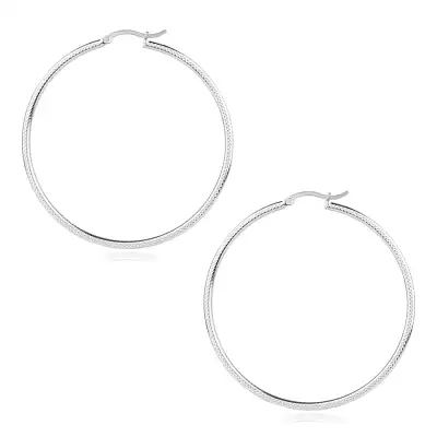 925 ezüst karika fülbevaló szögletes szár és ritmikus mintázat, 50 mm