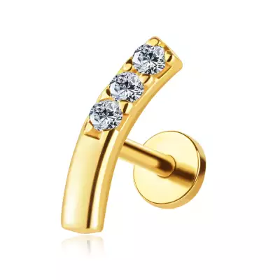 14K arany labret piercing három cirkóniával ívben