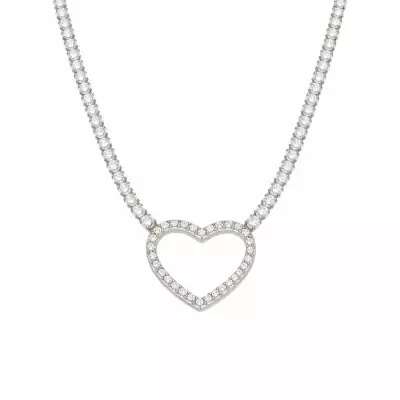 Nemesacél szív nyaklánc színtelen cirkóniákkal
