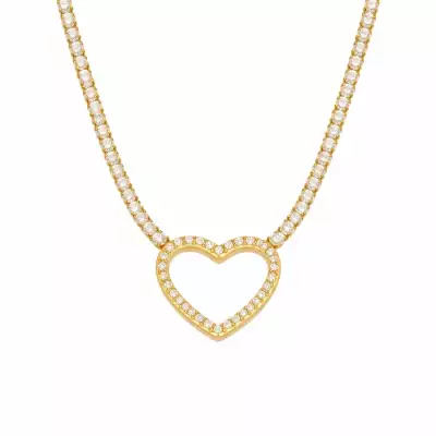 Aranyszínű nemesacél nyaklánc cirkóniás lánccal és szívvel