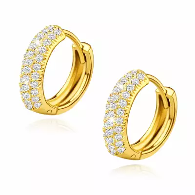 Aranyozott 925-ös ezüst karika fülbevaló cirkóniákkal, 16 mm