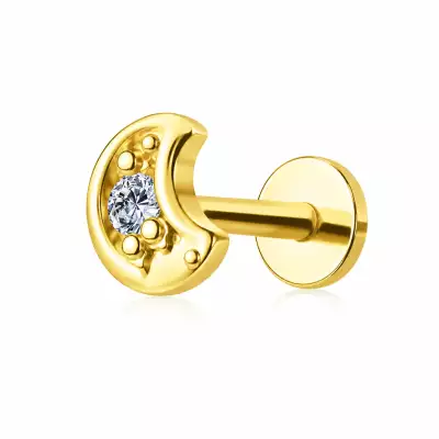 14K arany labret piercing holddal és tiszta cirkóniával