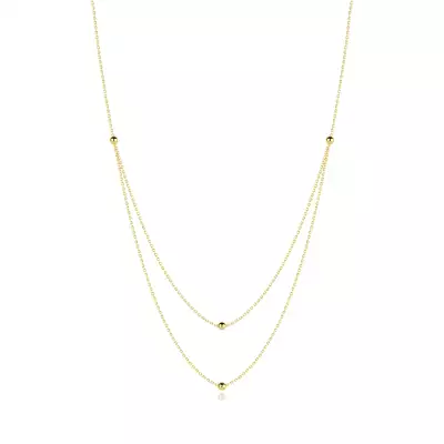 Gold 9K necklace with beads and double chain