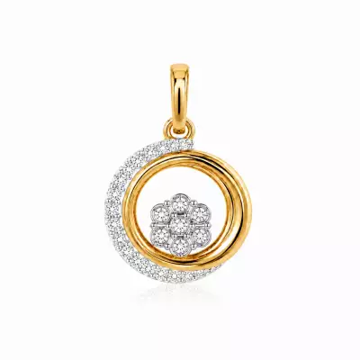 Briliáns medál 14K kombinált aranyból, körben elhelyezett virággal