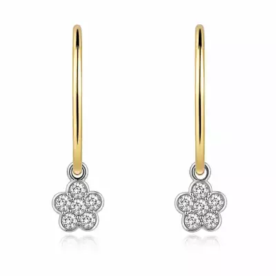 9K arany karika fülbevaló kombinált arany virággal, 14 mm