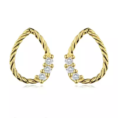 14 karátos sárga arany sodrott cseppfülbevaló cirkóniákkal