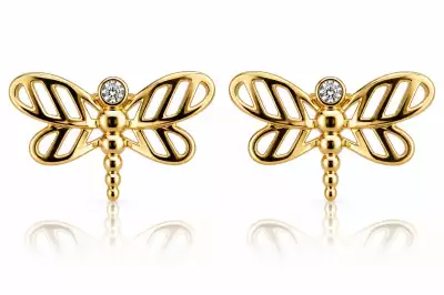 Női szitakötő fülbevaló sárga 9 karátos aranyból áttetsző cirkóniával