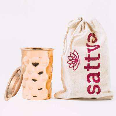 Réz pohár tetővel, gyémánt mintás 300ml - Sattva Ayurveda