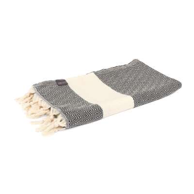 WellTouch Hamam törölköző (pestemal) DIAMOND – 175×100cm - Black/Ecru - Bodhi