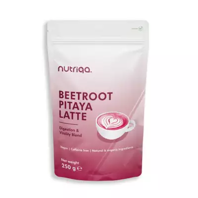 Nutriqa Bio cékla–pitaya latte italpor, vegán, koffeinmentes – 250 g