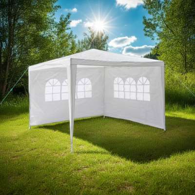 Party sátor 3×3 m PE 2 oldal ablak fogantyú rendszer fehér