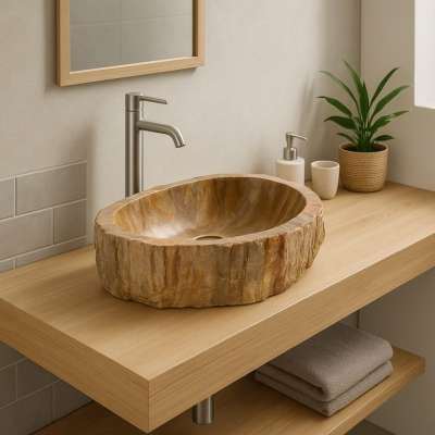 Kő mosdókagyló Foresta megkövesedett fa kézzel készített