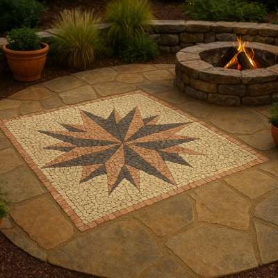 Természetes kő mozaik szélrózsák 120 × 120 cm