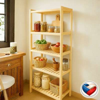 Fából készült polc  5 polccal 173x80x33 cm cseh gyártmány