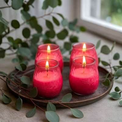 NEXOS Gyertya készlet rózsaszín üvegben 10 cm 4 db