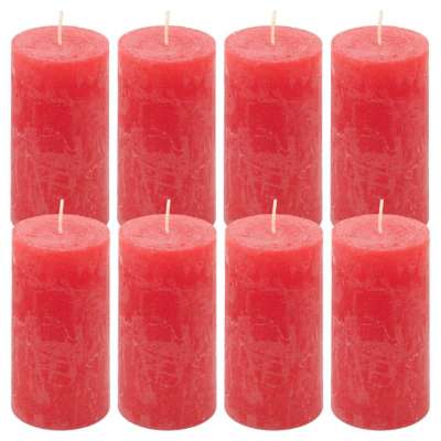 Rusztikus gyertya készlet 10 cm Ø 5 cm  8 db piros