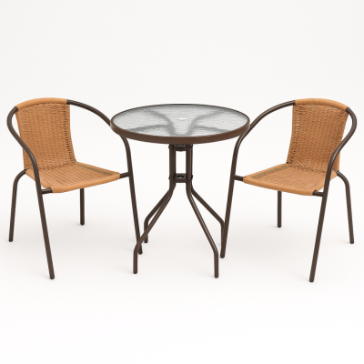 Kerti balkon szett polirattan 2 szék + üvegasztal