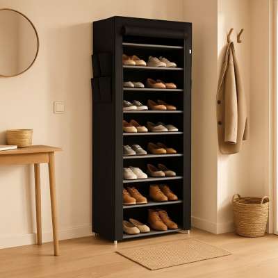 Textil cipősszekrény 9 polc és redőnyös ajtókkal 160x58 cm