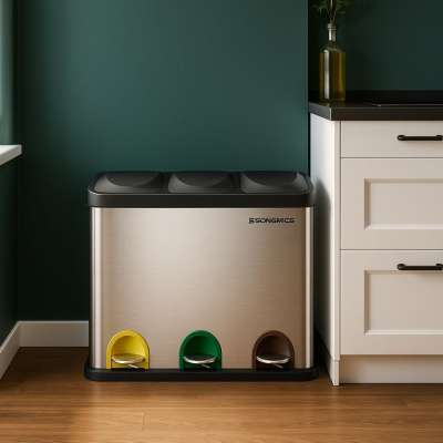 Hulladékválogató szemetes pedállal 3×15 l rozsdamentes acél