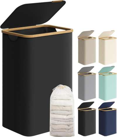 SONGMICS Szennyestartó kosár fedéllel 90 L fekete