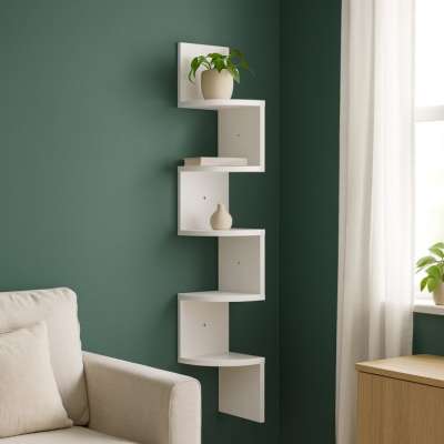 Sarokba akasztható polc fehér 5-szintes 20×127 cm