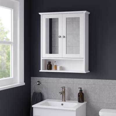 Fürdőszobaszekrény tükrörrel 56×58 cm fehér függesztékkel