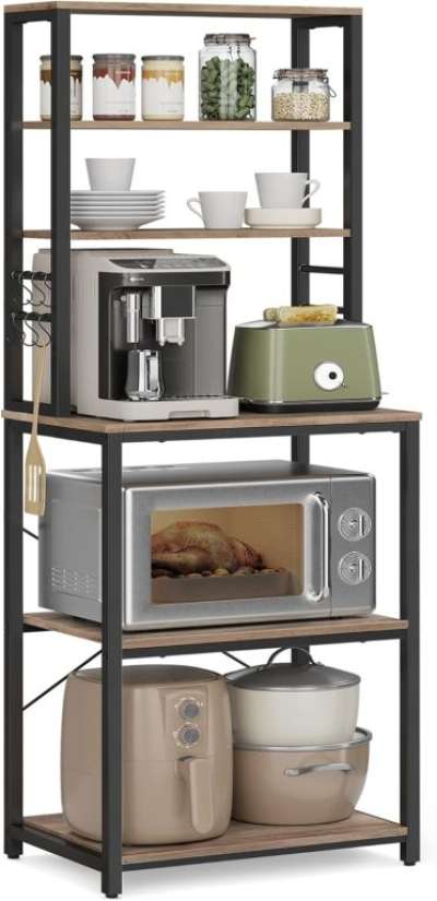 Konyhai polc 6 polc rusztikus fa/fekete 60×40×167 cm