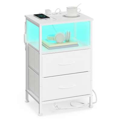 Fehér éjjeliszekrény LED USB és konnektorokkal 39,6x30x60,4