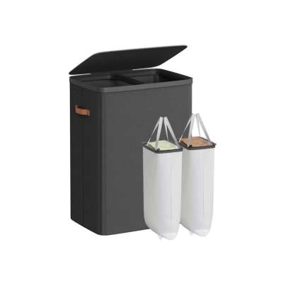 Kétkamrás szennyeskosár fedéllel  56 x 40 x 75 cm fekete