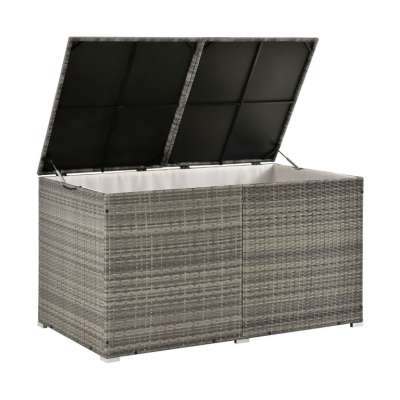 Polyrattan kültéri tároló láda 950 L szürke erősített fedő